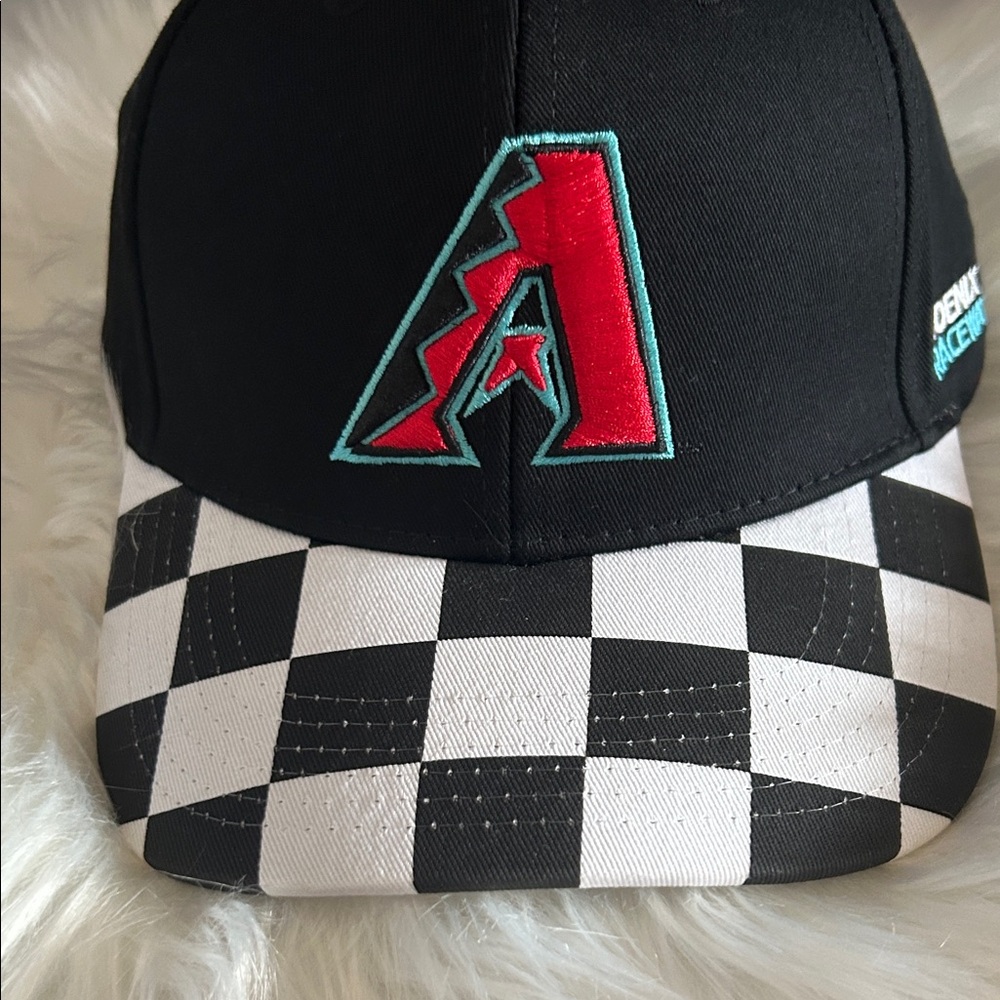New Arizona Diamondback Black and White Checkered Cap with NASCAR Logo - Picture 2 of 11